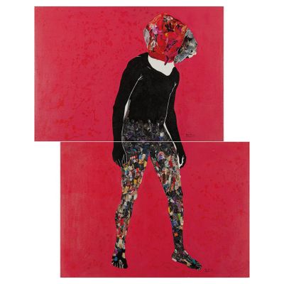 tableau représentant une femme portant un chapeau rouge et une veste noire