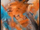 an image of a painting of a bird with orange and blue colors