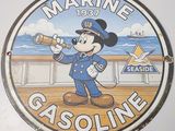 a sign that says marine gasoline on the side of a boat