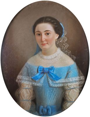 RESTOUD (XIXe siècle). Portrait de femme. Pastel à vue ovale signé sur