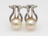 pair of pearl and silver earrings on a white background