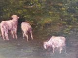 a painting of sheep and lambs in a wooded area