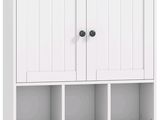 un gros plan d'un meuble de salle de bains blanc à deux portes