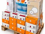 boxes stacked on a pallet with lids and lids on them