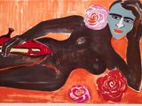 an image of a painting of a woman laying on a bed of roses