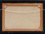 an old picture frame hanging on a wall with a rope