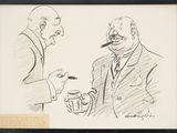 drawing of two men smoking a cigarette and drinking a cup of coffee