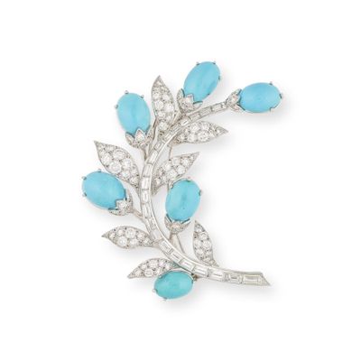 une broche en turquoise et diamants