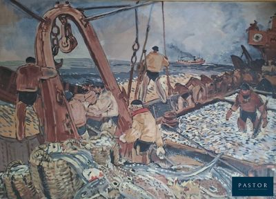 a painting of a group of people on a boat