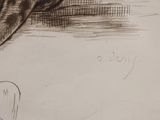 a drawing of a dog laying on the ground next to a person