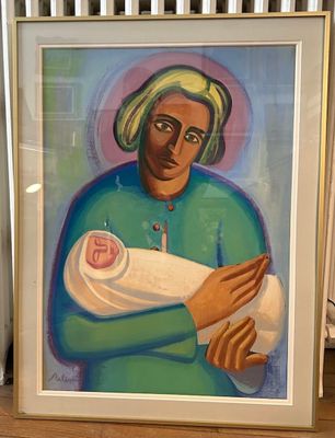painting of a woman holding a baby in her arms