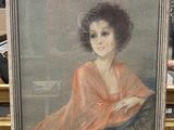 tableau représentant une femme en robe orange, assise sur une chaise