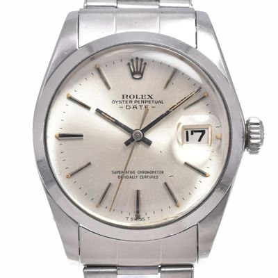 an image of a stainless steel rolex watch with a white dial