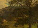 une image représentant un tableau représentant une scène champêtre avec un cheval et une calèche
