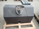 a metal bucket sitting on top of a pallet on a pallet