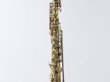 a close up of a saxophone hanging from a string