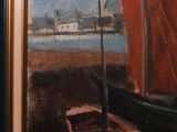 a painting of a boat and a boat on the water