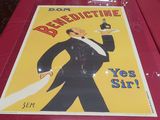 une affiche représentant un homme en smoking tenant une bouteille de vin