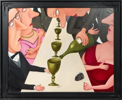 a painting of a group of people at a table with a wine goblet