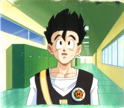 animation représentant un jeune homme en uniforme scolaire dans un couloir