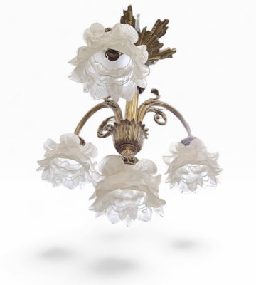 chandelier with white flowers and leaves on a white background