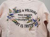 pink sweatshirt with floral design and slogan on it that says art is truth