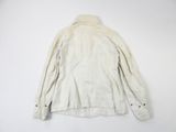 the back of a white jacket hanging on a white wall