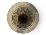 a metal pipe with a hole in it on a white surface
