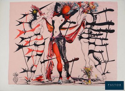 a painting of a woman holding a bunch of flowers