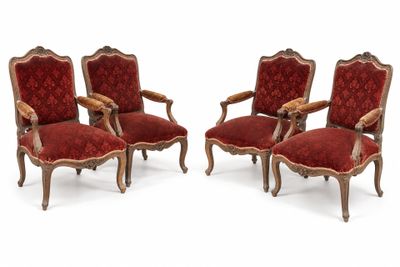 set of four louis xv style armchairs with red upholstered upholstered upholstered upholstered upholstered upholstered