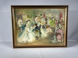 an oil painting of a group of people dancing in a ballroom