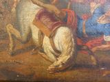 un tableau représentant un homme à cheval tiré par un autre homme à cheval