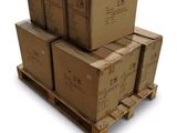 boxes stacked on a pallet on a white background with a white background