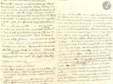an old book with a page of writing on it and a pen in it