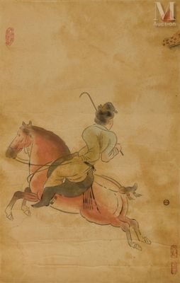 tableau représentant un homme à cheval, coiffé d'un chapeau