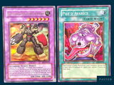 two pokemon cards with different designs on them on a blue background