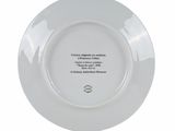 a white plate with a black and white label on it