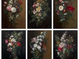 six paintings of flowers in a vase on a table