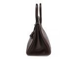 a brown leather handbag on a white background