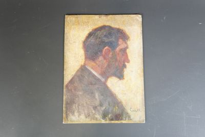 tableau représentant un homme en costume-cravate sur un fond noir