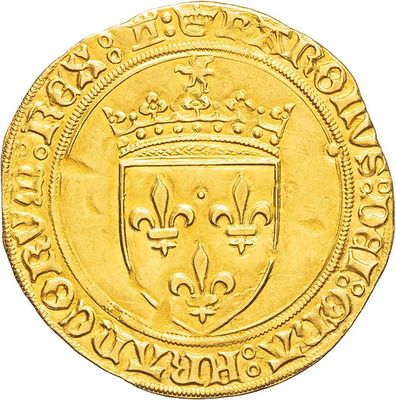 a gold coin with a crown on top of it