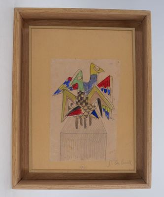 an image of a drawing of a bird sitting on top of a table