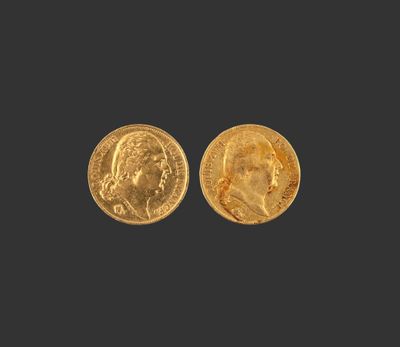 une paire de souverains d'or représentant deux personnages