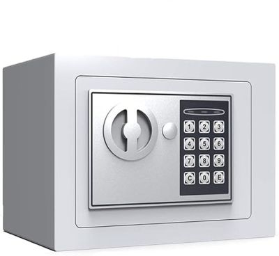 an image of a metal safe box with a combination key lock