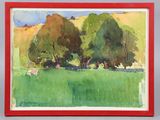 une image représentant un tableau où l'on voit des moutons paître dans un pré verdoyant