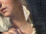 a painting of a woman holding a rosary in her hands