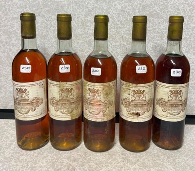 six bouteilles de vin sont alignées sur un comptoir