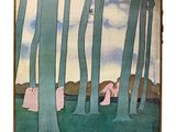 a picture of a painting of two people in the woods