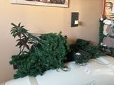 un sapin de Noël posé sur une planche de surf