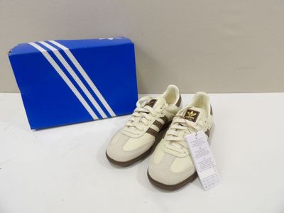 brand new adidas gazelle trainers in white with brown soles
